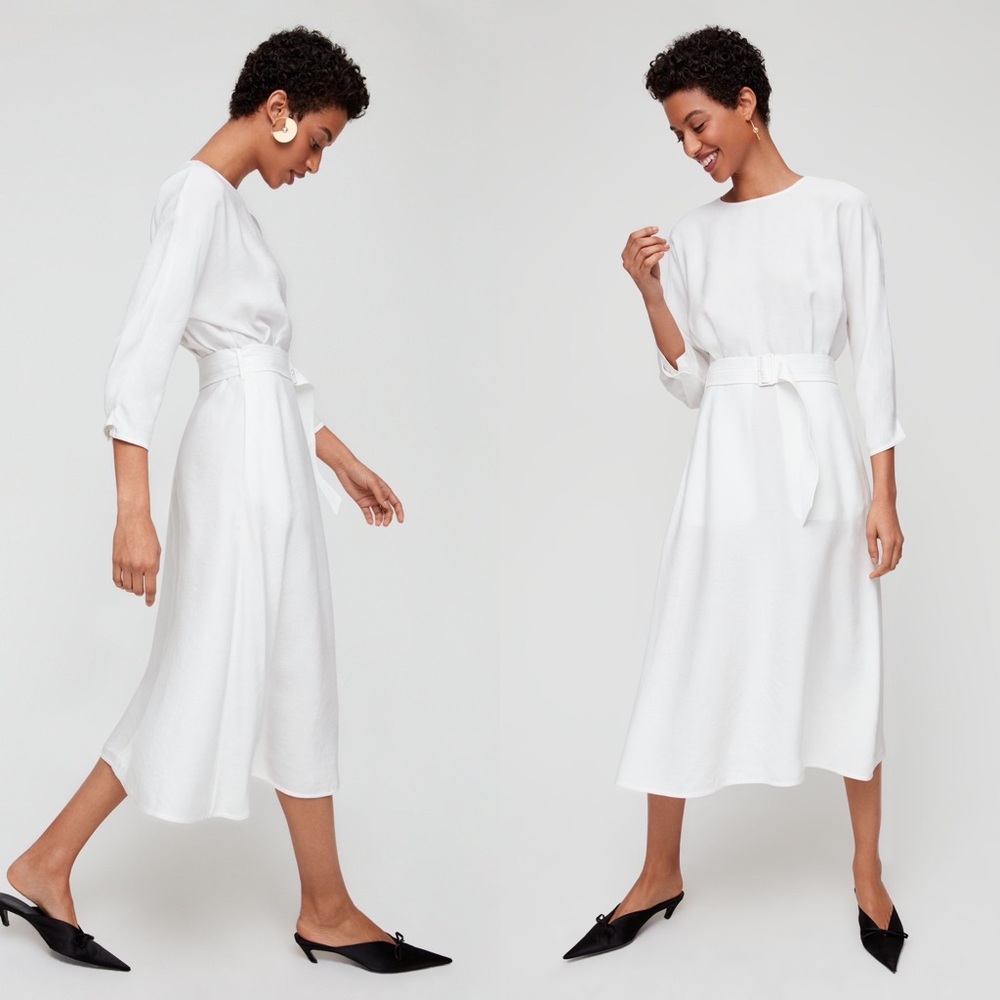 Aritzia Wilfred White Tavin White Linen Formal Wedding Evening Midi Dress S